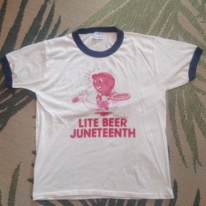 Vintage Made In America T-shirt Single Stitch Light Beer Promo Juneteenth 1986